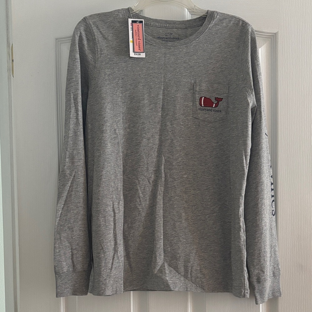 Vineyard Vines Gray Long Sleeve Tee with Red Logo